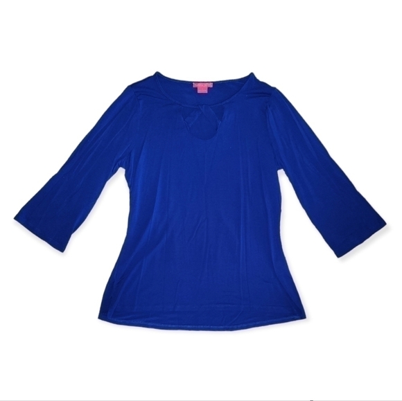 Sunny Leigh Tops - Sunny Lee 3/4 Sleeve Blue Crisscross Shirt